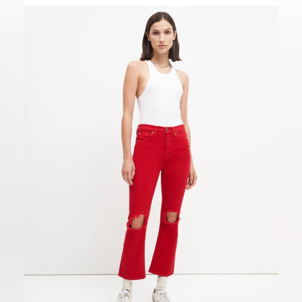 7 For All Mankind High rise Slim Kick Distressed Jeans Size 30 Lava Red